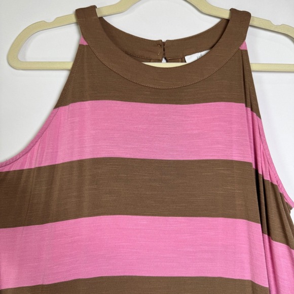 J Jill Womens Tank Top Large Brown Pink Striped‎ Sleeveless Casual - Picture 4 of 8